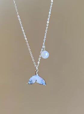 鲛人恋~轻奢小众蓝色鱼尾珍珠项链女2025新款高级感锁骨链配饰