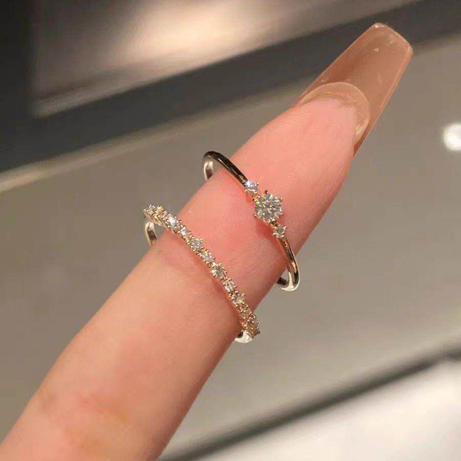 简约极细满钻戒指女简约轻奢气质级感闪钻叠戴食指戒2025新款