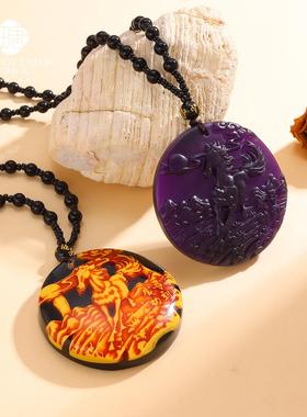 黑药珀马到成功灯照变色紫珀款树脂毛衣链吊坠快手拼多多直播爆款