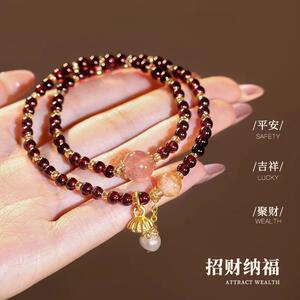 双层叠戴石榴红莲蓬小滴溜手串女轻奢小众精致串珠手链闺蜜手饰品