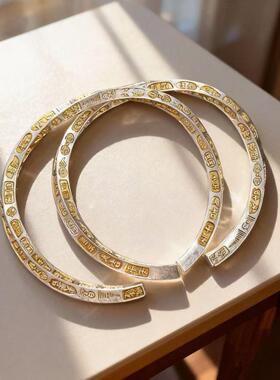 新款扭纹吉言手镯镀银手工镀银镯实心中式平安喜乐女个性送礼