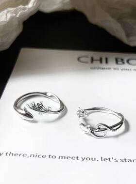 双鱼逐浪情侣戒指银色原创小众简约对戒情人节七夕送礼小红书
