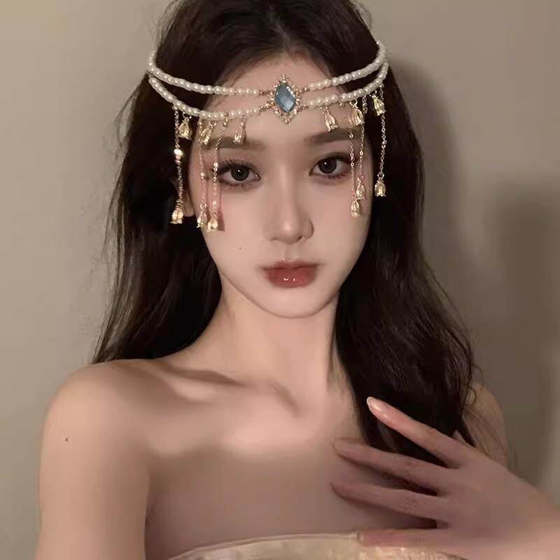 异域风情白色珍珠头饰铃兰花头链女个性百搭复古民族风发链高级感