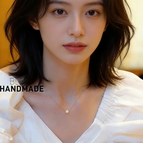 手作14K金色单颗白珍珠项链