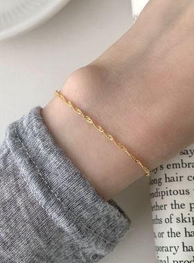美国进口14K包金水波纹手链波浪素链百搭高级感轻奢细款精致手饰