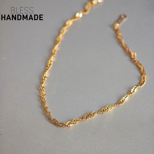 不掉色14K金色水波光粼粼手链