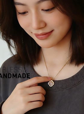 可拆分双层金色满钻四叶草项链