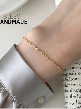 不掉色14K金色水波光粼粼手链