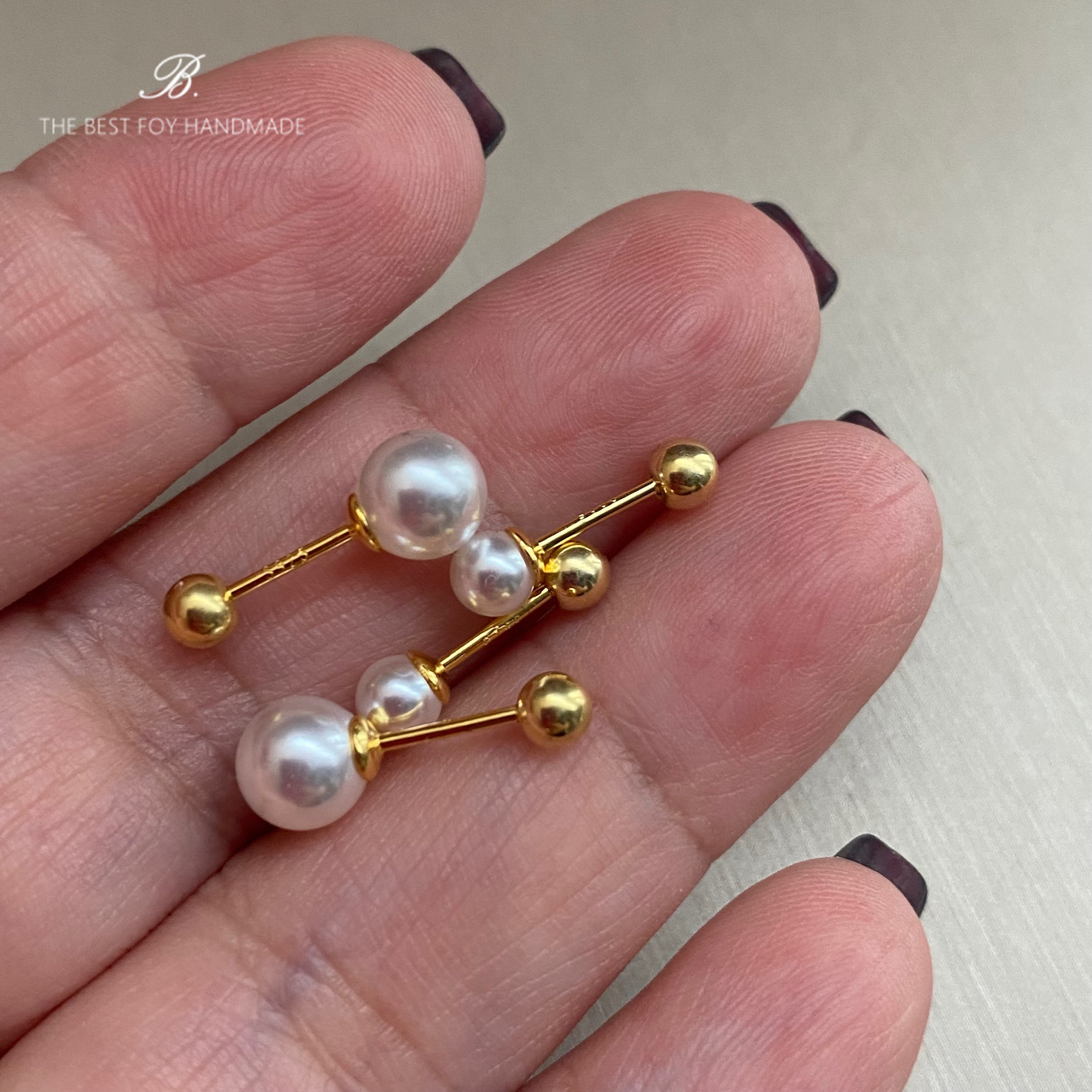 睡觉不摘超亮正圆澳白小珍珠925纯银18K金螺丝球拧扣耳钉女耳骨钉