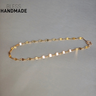 波光粼粼闪片鱼鳞美国进口14K包金嘴唇手链女cocoshnik/agete平替