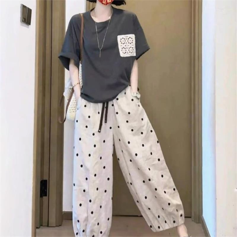 波点哈伦裤女夏季2025新款小个子慵懒百搭宽松休闲时尚阔腿九分裤