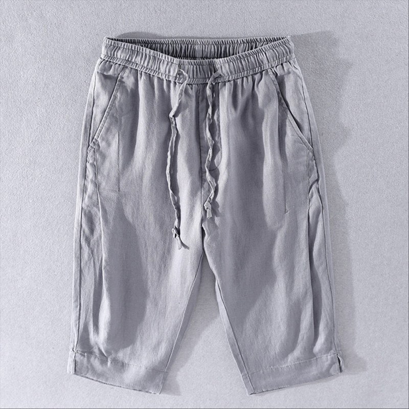 LINEN SHORTS CROPPED PANTS 2024 SUMMER LINEN THIN TETHER JAPANESE VINTAGE LOOSE FULL LINEN CASUAL SHORTS MEN