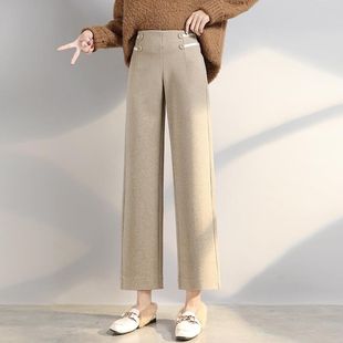 毛呢裤子女2025秋冬新款宽松显瘦九分直筒高腰阔腿裤休闲呢子裤女