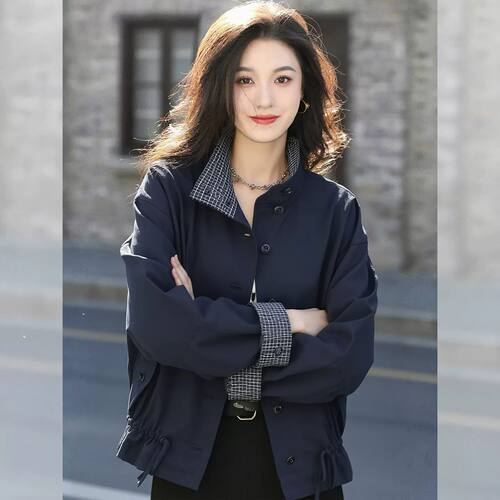 时尚通勤风立领短外套女小个子