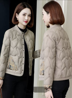 新中式羽绒服女冬季修身刺绣外套