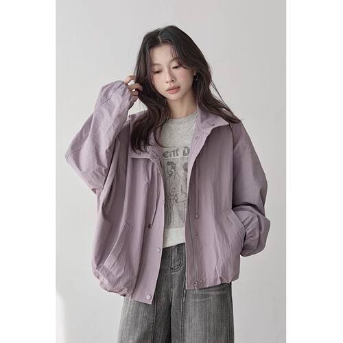 紫色立领外套女宽松小众设计感