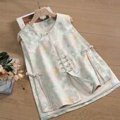 上衣春季 新国风新中式 马甲背心女士古风提花立领无袖 复古马夹坎肩