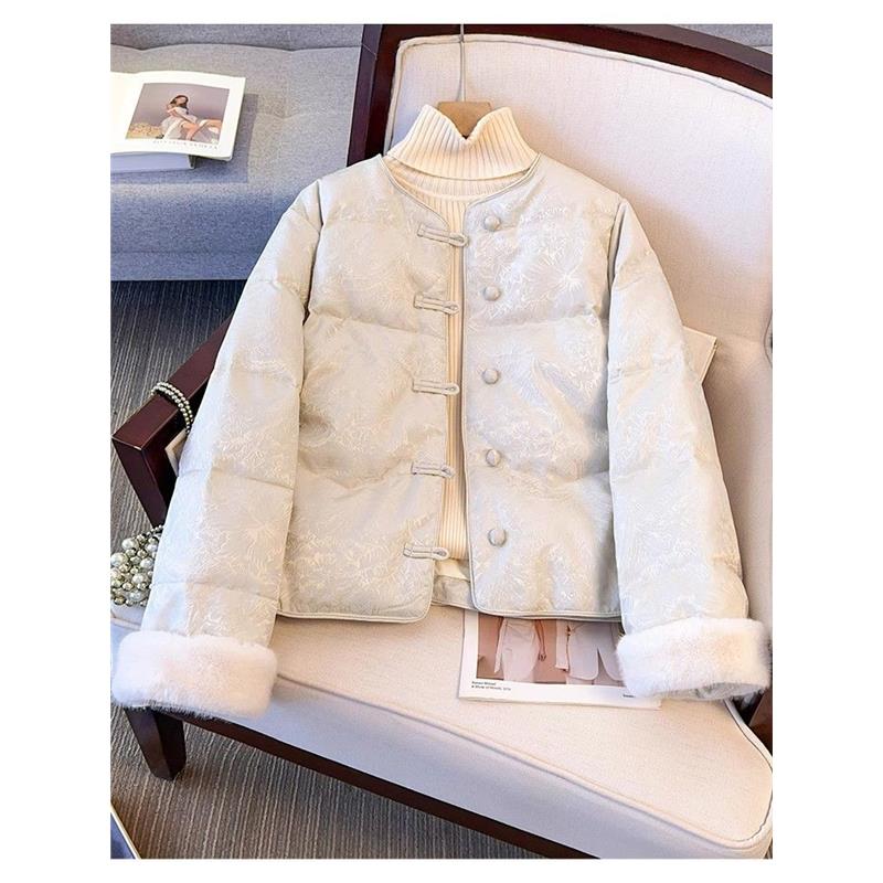 新中式国风提花盘扣羽绒棉服女