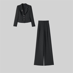 洋气百搭显瘦上衣阔腿裤 高级感休闲时尚 两件套 新款 女春季 长袖 套装