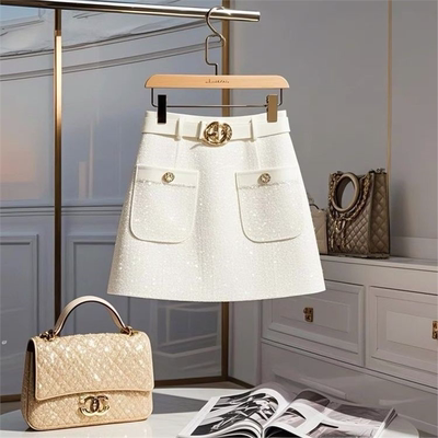 小香风白色半身裙短裙