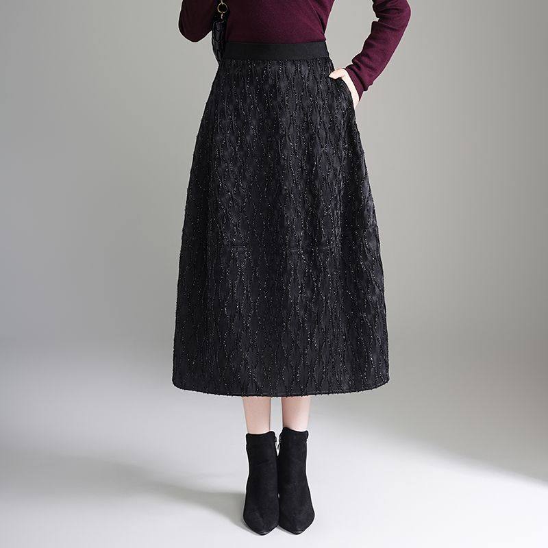 黑色灯笼裙蓬蓬半身裙女亮丝裙子