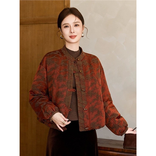 国风羽绒服女款2025新款冬季短款妈妈装外套新中式提花中老年气质