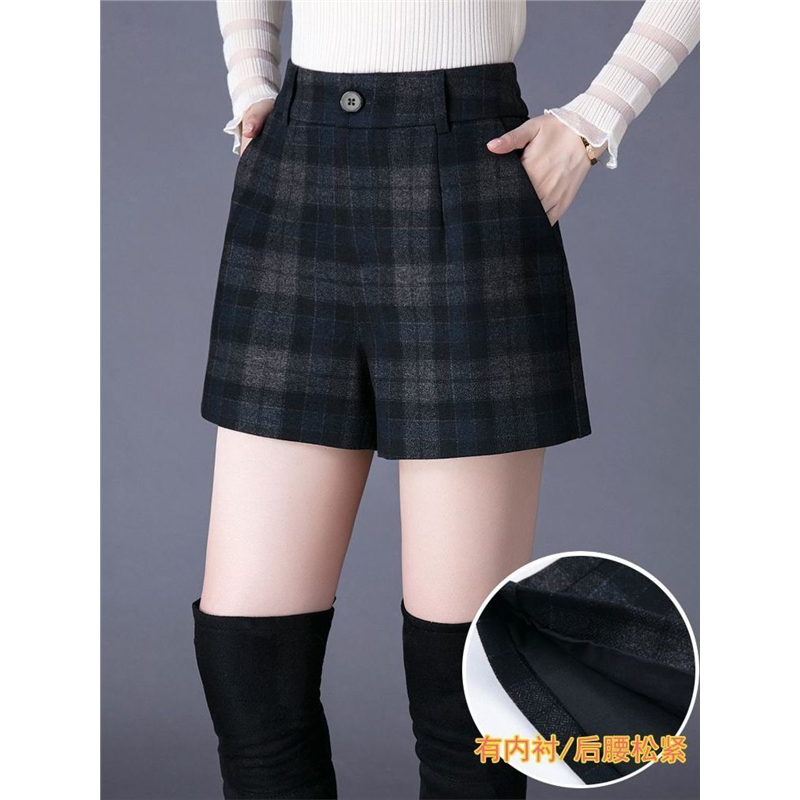外穿格子短裤女毛呢休闲裤子
