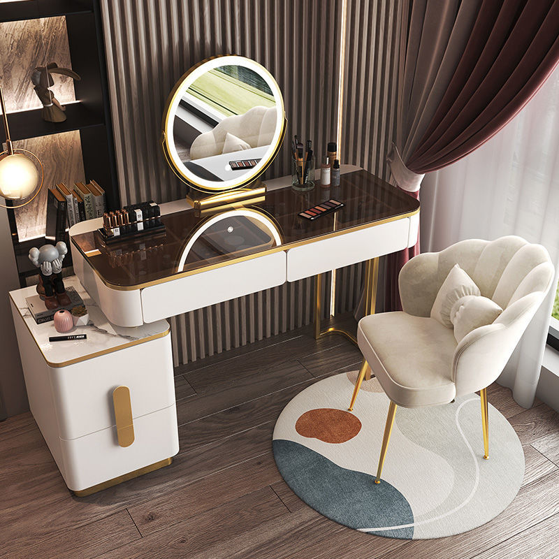梳妆台卧室现代简约化妆桌实木梳妆台玻璃一体桌卧室小户型收纳柜