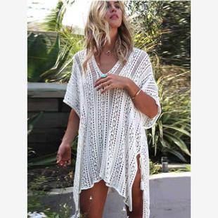 波西米亚度假沙滩罩衫比基尼防晒衫针织毛线欧美宽松休闲镂空衫女
