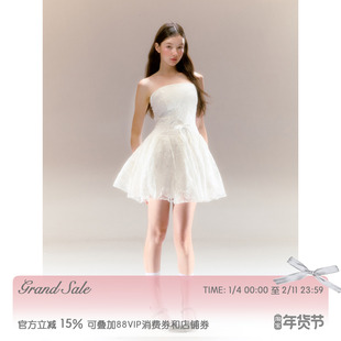 RECIT原创设计 白色蕾丝天鹅芭蕾抹胸连衣裙蓬蓬裙