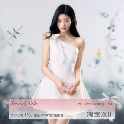 徐绿杨柳柳同款 RECIT 立体蝴蝶结斜肩连衣裙设计感收腰无袖短裙