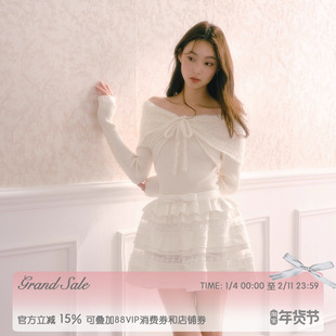 RECIT 白色肌理玫瑰提花重工蕾丝拼接多层蓬蓬蛋糕裙半身裙