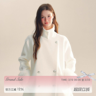 千金A摆毛昵外套可拆卸袖口