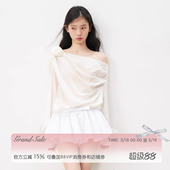 白色光泽感缎面短裙裤 RECIT 立体蝴蝶结千金半身裙 赵露思同款