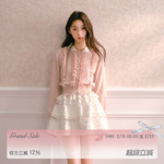 RECIT 粉色娃娃领含羊毛针织开衫女冬季小众设计感短款毛衣外套