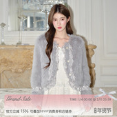 RECIT 苏黎世雪夜 高级灰荷叶花边订珠重工千金环保皮草外套冬