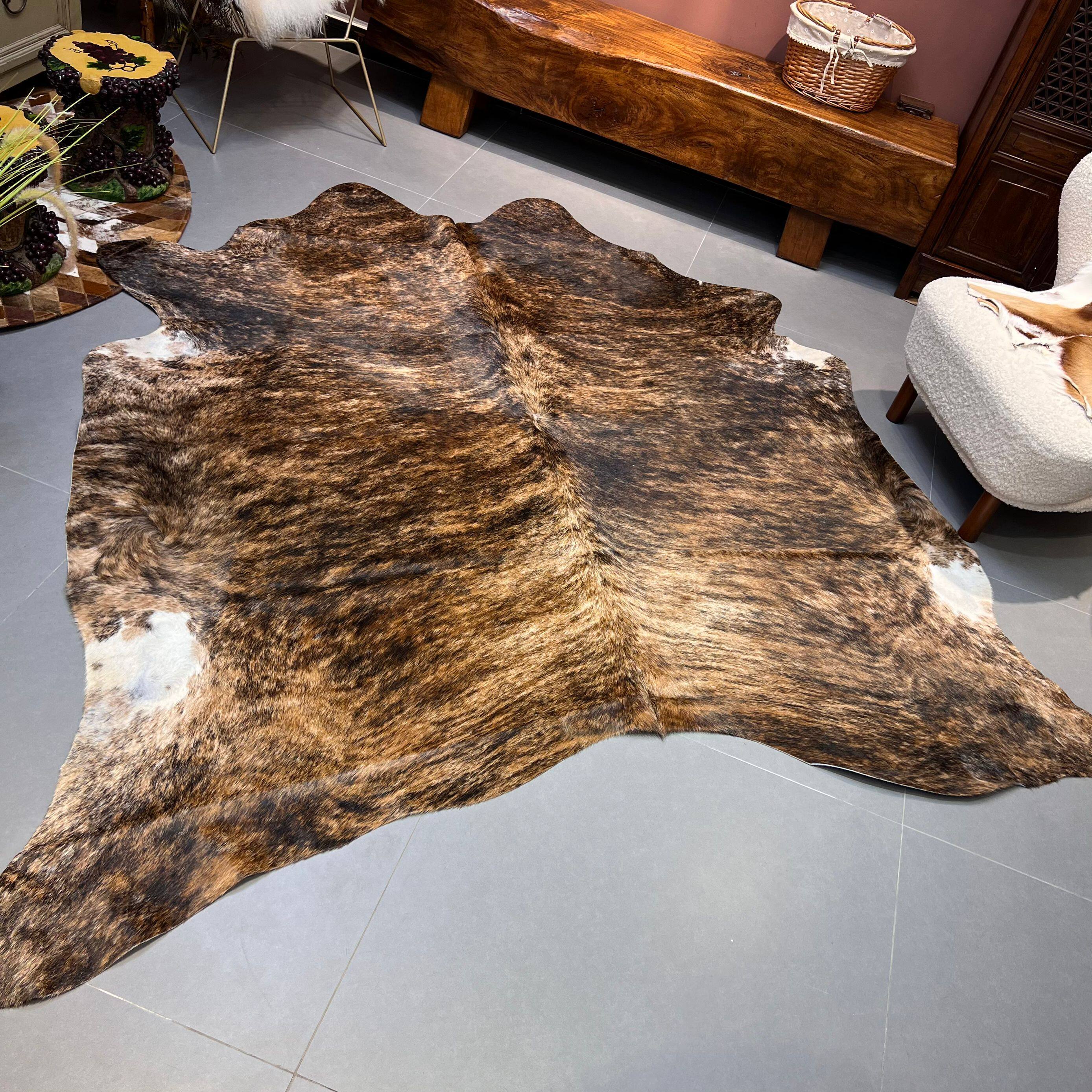 现代简约牛皮地毯整张进口兽皮客厅沙发椅子休闲区坐垫虎纹花色