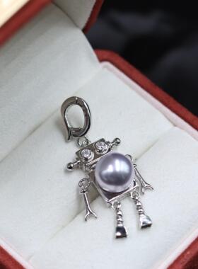 DIY珍珠配件 S925银新款机器人珍珠吊坠空托灵动吊坠配8-8.5mm