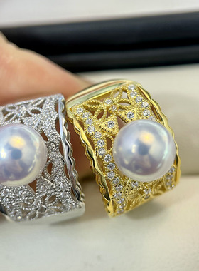 S925纯银法式复古珍珠戒指空托