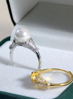 S925纯银时尚简约镶锆珍珠戒指