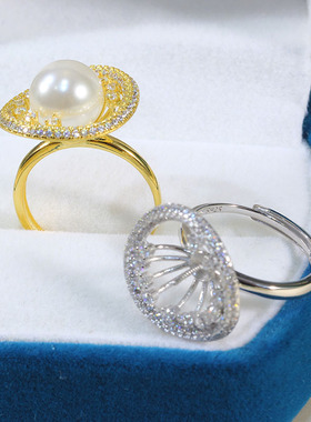 S925纯银时尚百搭荷叶边珍珠戒指