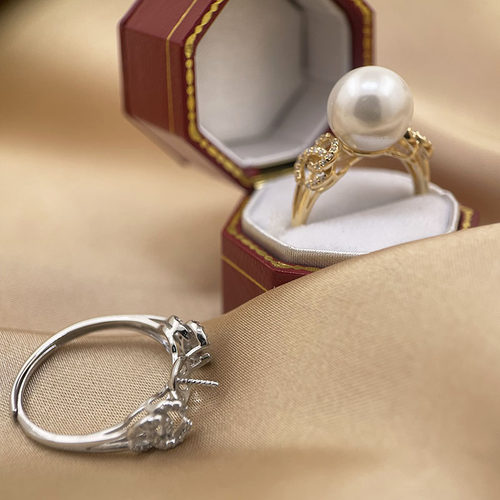 S925纯银时尚镶钻珍珠开口戒指