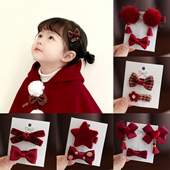 酒红宝宝过年头饰蝴蝶结喜庆女宝周岁发夹新年儿童发饰婴儿胎毛夹