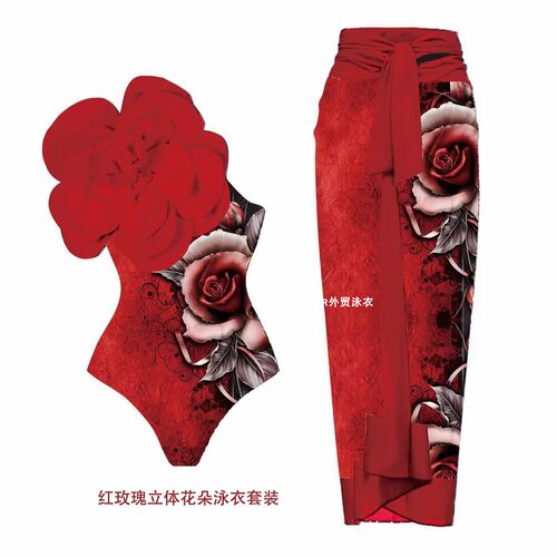 绝美海滩度假泳衣沙滩网眼裙套装