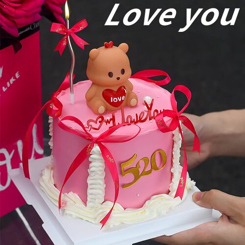 520情人节蛋糕装饰发光带灯情侣告白love小熊网红表白甜品台摆件