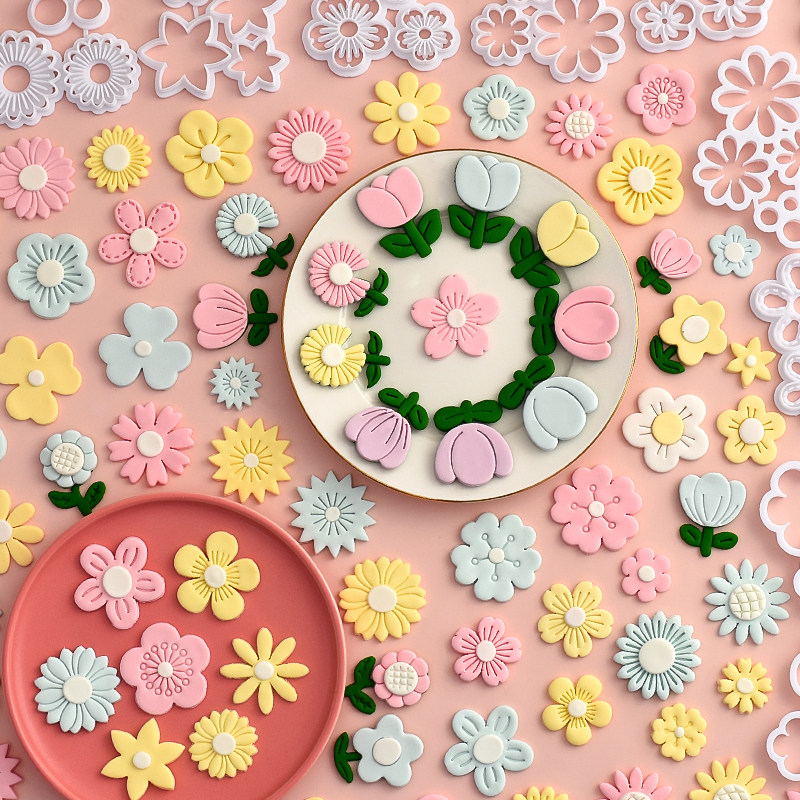 糖堡森林花朵合集翻糖切模小雏菊樱花向日葵郁金香五瓣花蛋糕模具