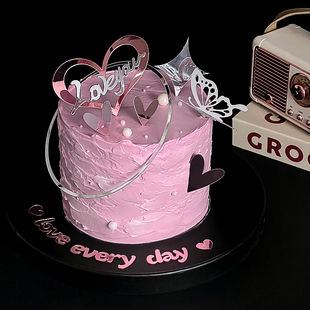 520情人节蛋糕装饰表白蝴蝶爱心iloveyou亚克力甜品装扮插牌插件