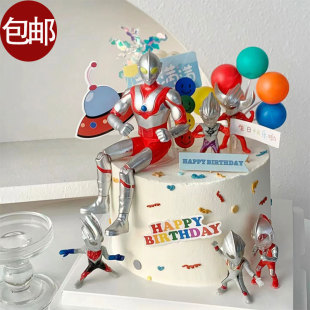 网红2024新款 饰摆件插件超人打怪兽儿童烘焙 超人奥特曼生日蛋糕装
