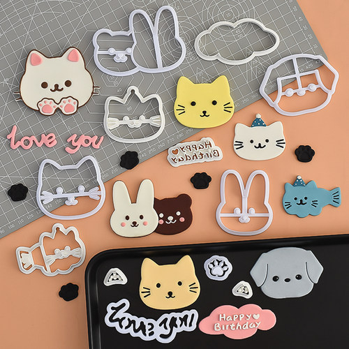 糖堡森林网红卡通HB生日小猫翻糖切模情侣熊兔love猫咪蛋糕模具