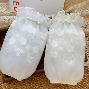 短款蕾丝袖套女成人学生羽绒服双层网纱珍珠韩版洋气护袖秋冬工作